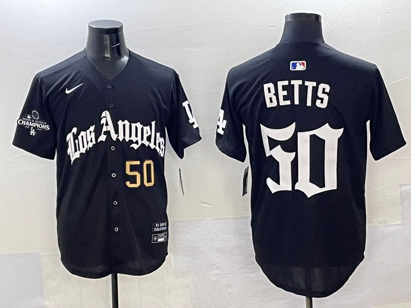 Men Los Angeles Dodgers #50 Betts Black Five generations Joint Name 2025 Nike MLB Jersey style 34->los angeles dodgers->MLB Jersey